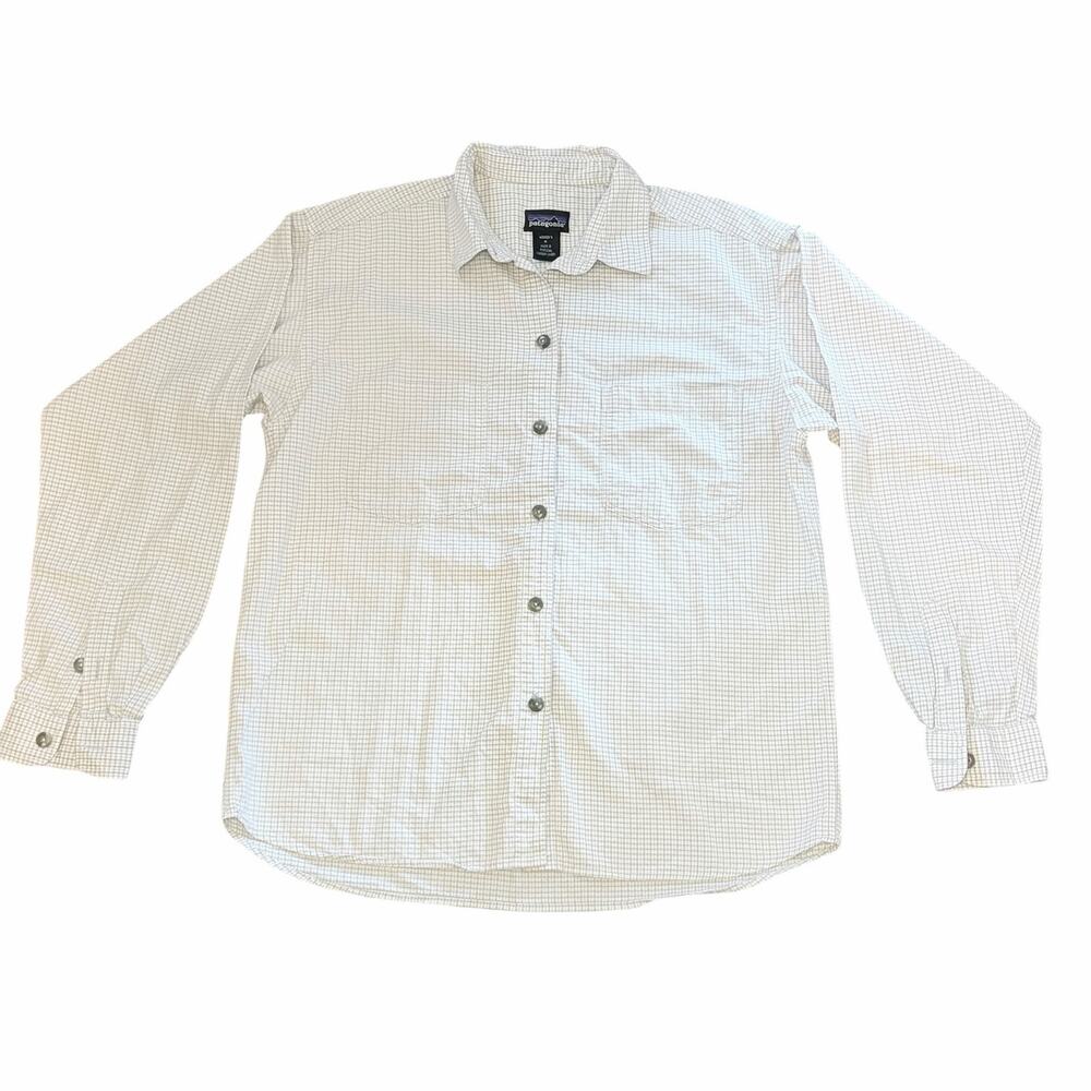 Patagonia Women's M Long Sleeve Button Down Shirt White Mini Check Grid